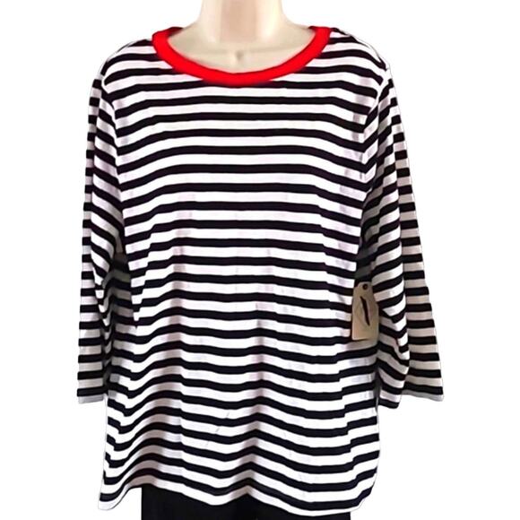 St. John's Bay Women's Black White Stripe Long Sleeve Tee Shirt Size 0X NWOT - Picture 2 of 5